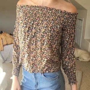 Floral off the shoulder long sleeve shirt